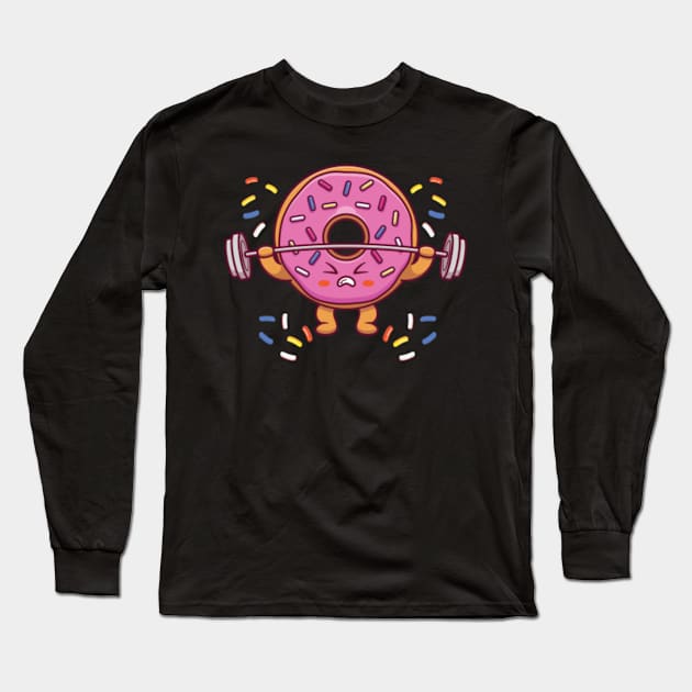 Dumbbells Donuts Weightlifting Funny Gym Workout Long Sleeve T-Shirt by Antoneshop